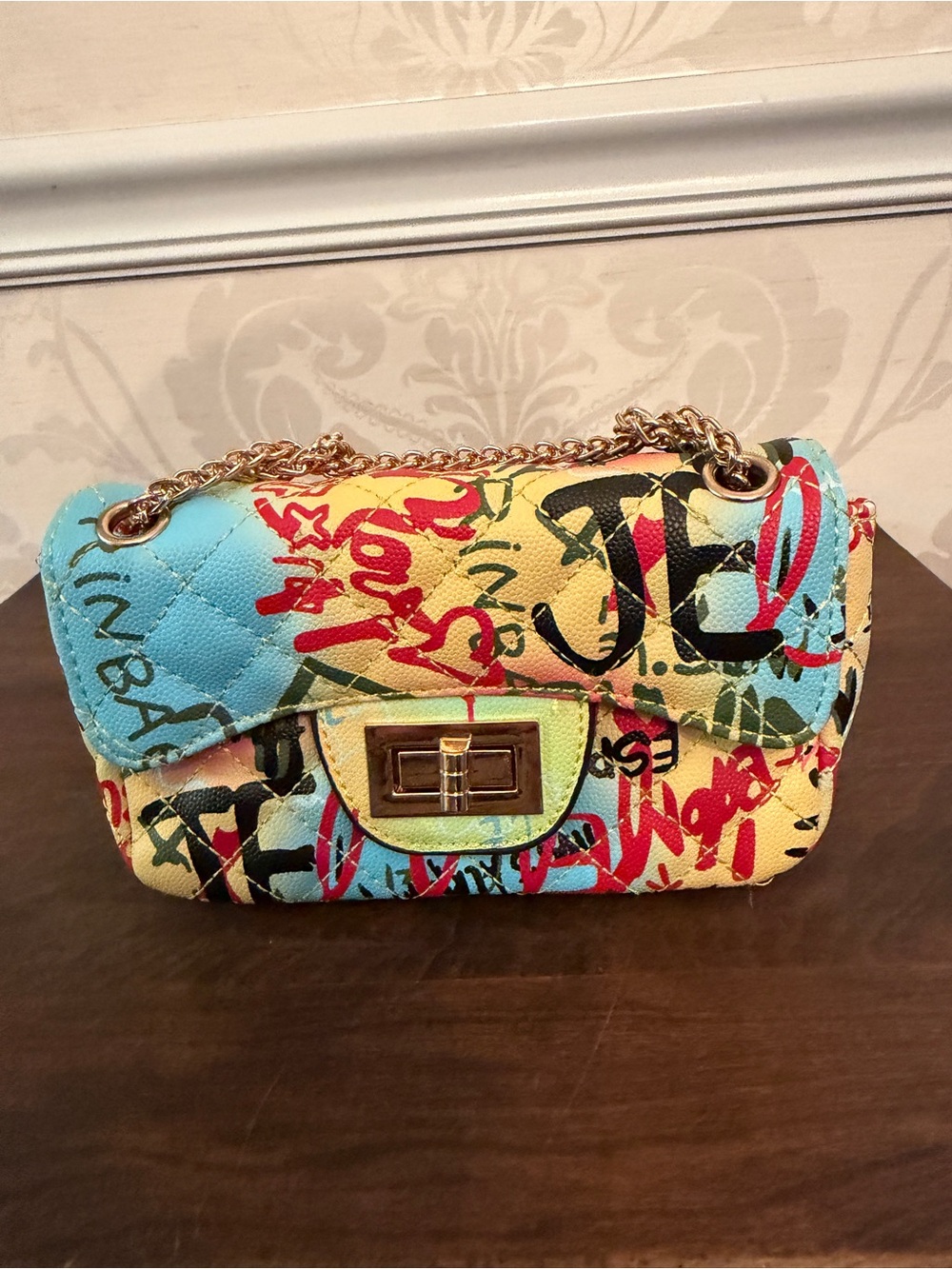 Quilted Graffiti Crossbody Bag in Blue, Yellow & Red